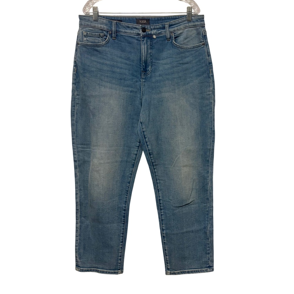 NYDJ Boyfriend Jeans Lift Tuck Technology Medium‎ Wash Blue Denim Womens Size 10